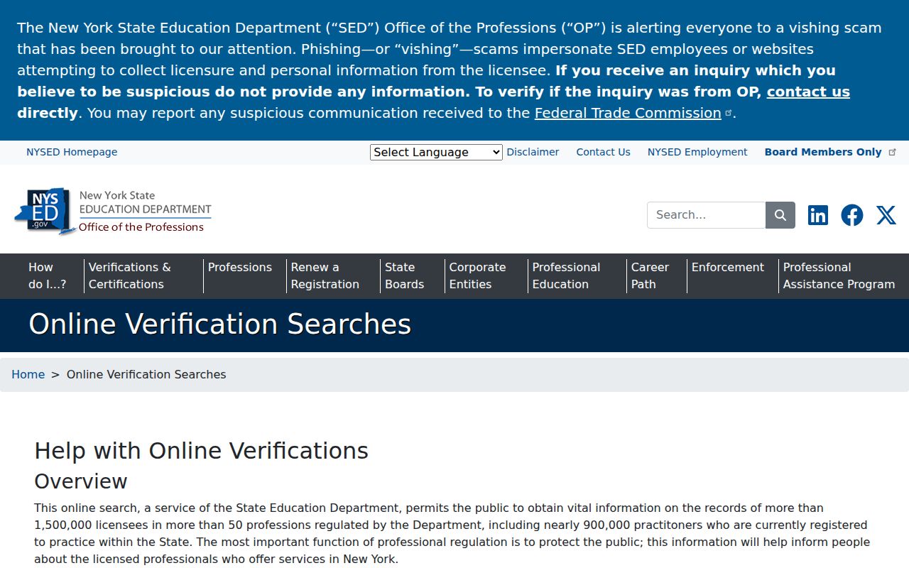 Mineola resident lookup through the NYS Office of the Professions verification search